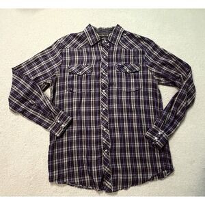 Elwood Kenny  Anderson Shirt Mens M Blue Plaid Long Sleeve Snap Button Up Cowboy